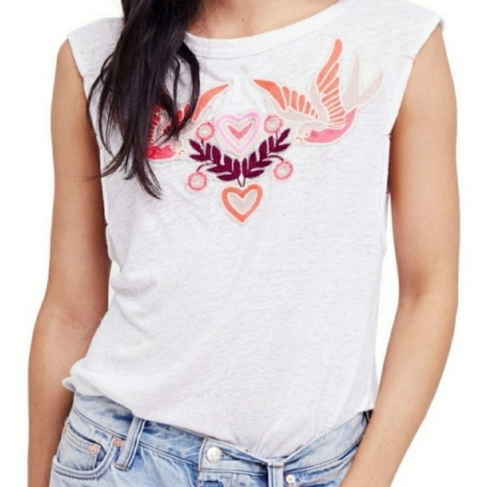 FREE PEOPLE Love Birds White Lace Up Back Top EUC sz S - Picture 13 of 13